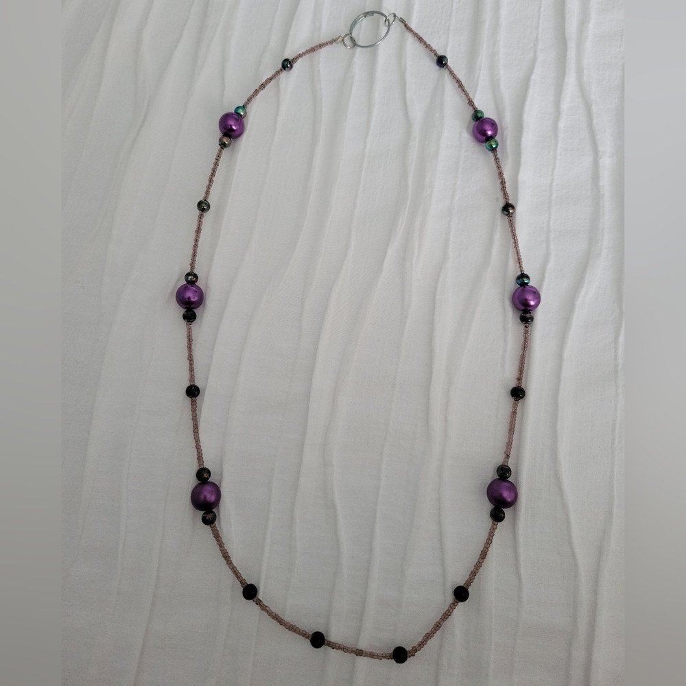 Purple and Black Beaded Necklace
